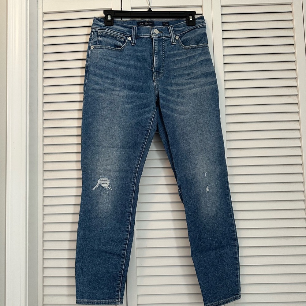 Lucky Brand Women's Distressed Blue Straight Leg Ankle Jeans